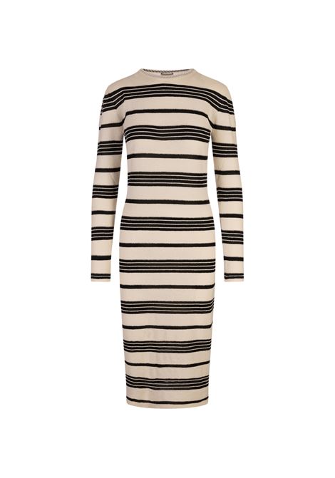 Abito Midi In Bouclé a Righe Bianco e Nero MONCLER | 093-9L00015 M6334P90